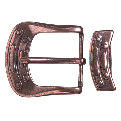 [B617-4] Steampunk Gürtelschließe „Jeter“ kupferfarben – Schnalle & Metallschlaufe im mechanischen Design für 4 cm Gürtel