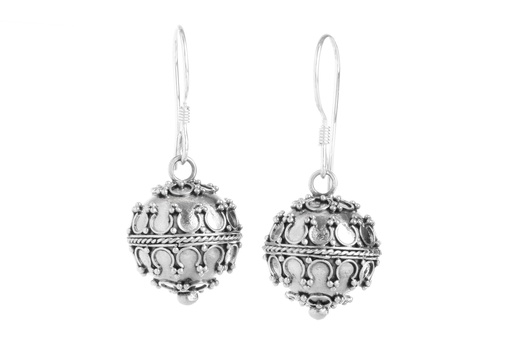 [oh41] Ohrhänger Iris Ornamentik Kugeln aus Silber 925 – Mittelalter Boho Ohrschmuck 1,7 cm