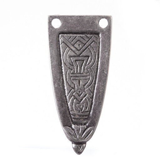 [T-687-1] Gürtelspitze Aramis 3 cm silberfarben – Mittelalterlicher Zamak-Abschluss mit nordischem Knoten