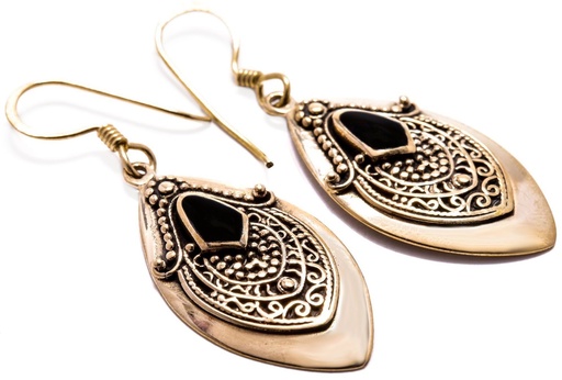 [ohb537] Ohrhänger Avalon Onyx aus Bronze – Keltischer Ohrschmuck mit Lebensspirale 4,4 cm