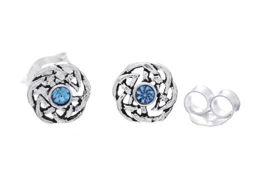 [ost118-3] Ohrstecker Edina Celtic mit Türkis Kristall aus Silber 925 – Keltischer Ohrschmuck Ø 6 mm