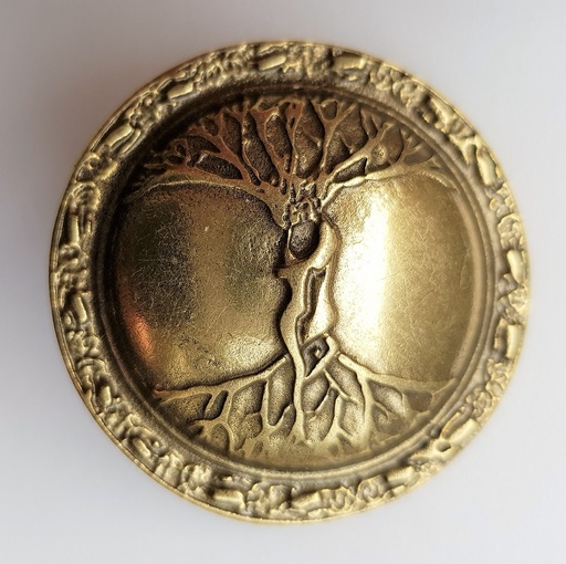 [N-216-2] Celtic Tree of Life Zierbeschlag in Messingoptik – Keltischer Weltenbaum Ø 40 mm