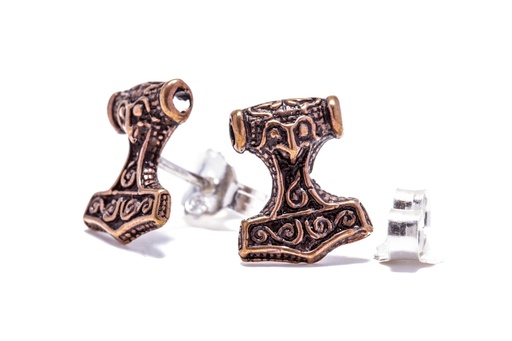 [osb99] Ohrstecker Thorala Thorshammer aus Bronze – Mini-Mjölnir Wikinger Ohrschmuck 1 cm