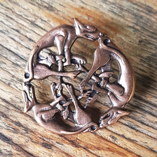[N-120-4] Celtic Dogs Zierniete in Altkupfer – Keltisches Hunde-Ornament 35 mm