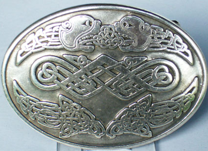 [B1701-1] Celtic Lions Gürtelschließe in Silberoptik – Keltisches Knotenmuster mit Löwen für 4 cm Gürtel