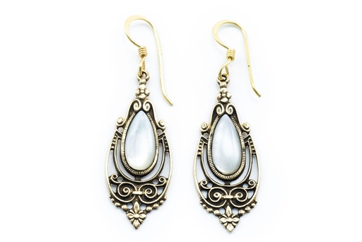 [Ohb538-2] Schmuck Ohrhänger Talina Perlmutt 5 cm – Bronze – Filigrane Bohemian Ohrringe mit schimmerndem Perlmutt