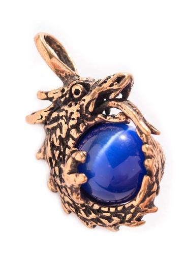 [Adb2-1] Drachen Amulett, Anhänger 'Mundi mit blauer Kugel' aus Bronze - Mittelalter, Larp, Reenactment Schmuck