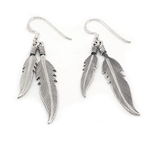 [oh156-2] Ohrhänger Naomy mit Federdesign aus 925 Silber – Filigraner Elfenschmuck 4,4 cm