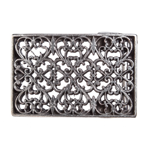 [B1188-1] Silberfarbene Schließe „Nazir“ – Rechteckige Koppelschließe mit filigranem Ornament für 3,5 cm Gürtelriemen