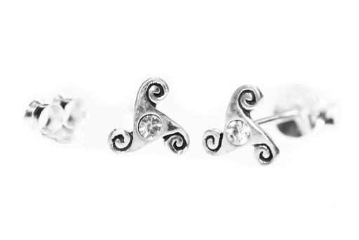 [ost42-3] Ohrstecker SHEENA aus 925er Silber 6 mm – Triskele Schmuck mit weißem Kristall