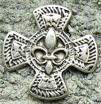 [N-220-1] Silberfarbener Beschlag „Fleur de Lys“ – Kreuzniete mit französischer Lilie für historische Gewandungen