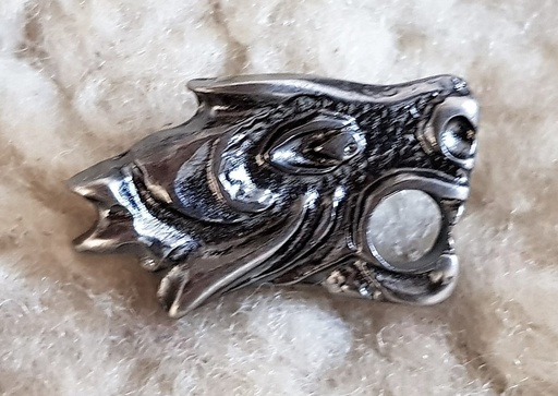 [N-313R-3] Drachenkopf-Beschlag in Eisenoptik – Rechtsschauender Wikinger-Zierbeschlag 29 x 18 mm 
