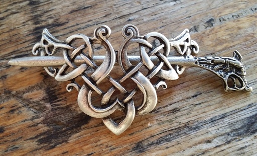 [17359] Haarspange Keltische Ranken – Silberfarbener Haarschmuck mit Drachenkopf-Nadel 70 mm
