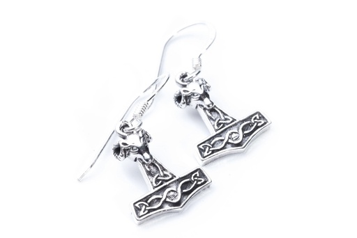 [oh68] Ohrhänger Thorshammer Widderkopf aus 925 Silber – Nordischer Mjölnir Wikinger Ohrschmuck 2,4 cm