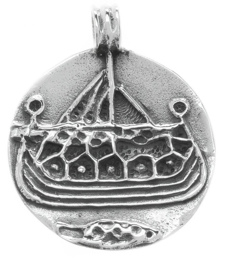 [av5] Anhänger SÖRVI Schiffsmünze aus Silber – Wikinger Drachenboot Amulett 2,8 cm