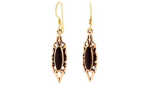 [ohb27] Ohrhänger Annea mit Onyx aus Bronze – Mittelalterlicher Schutzstein Ohrschmuck 4,4 cm