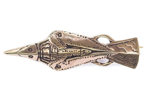 [fb24] Wikinger Fibel Brosche "Ölandrabe" aus Bronze – Gewandschließe mit Rabensymbol 4,6 cm