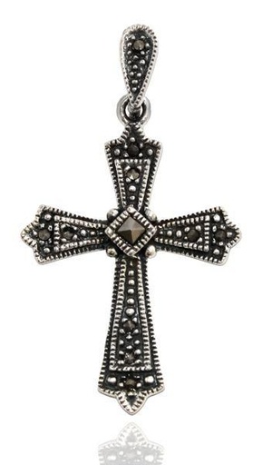 [ak30] Gothic Kreuz-Anhänger VARAN aus 925er Silber – Mittelalterlicher Schmuck mit Markasiten (4,1 cm)