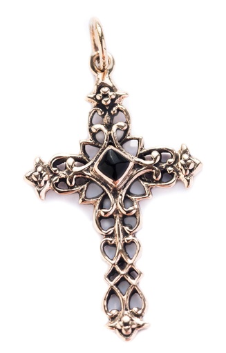 [akb502] Mittelalter Kreuz, Anhänger 'Mittelalterliches Kreuz mit Onyx' aus Bronze - Mittelalter, Larp, Reenactment Schmuck