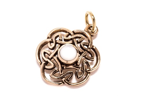 [acb523-2] Keltisches Amulett, Anhänger 'Nuada mit Perlmutt' aus Bronze- Mittelalter, Larp, Reenactment Schmuck