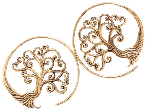 [ohb159] Ohrhänger Scarlett Baum des Lebens aus Bronze – Mystischer Lebensbaum Ohrschmuck mit rotem Stein Ø 4,4 cm