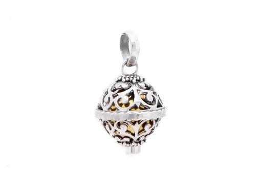 [as52] Amulett, Anhänger 'Klangkugel mit Granatstein' aus Silber 925 - Mittelalter, Larp, Reenactment Schmuck