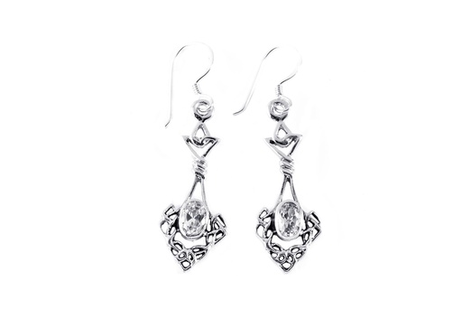 [oh1d] Ohrhänger Danu mit weißem Kristall aus Silber 925 – Keltischer Ohrschmuck 4,4 cm