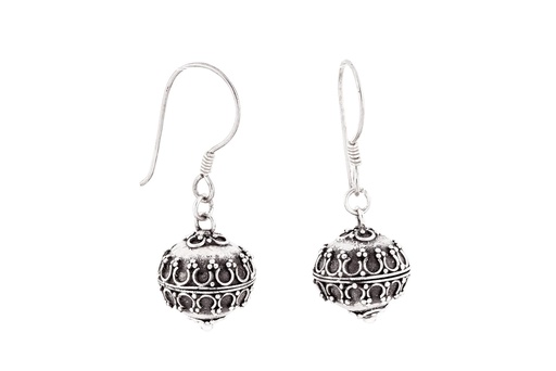 [Oh41-2] Schmuck Ohrhänger Iris Kugel mit Ornamentik 2,3 cm – Silber 925 – Filigrane Mittelalter-Ohrringe 