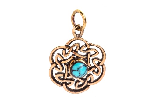 [Acb523-3] Keltisches Amulett, Anhänger 'Nuada mit Türkis' aus Bronze- Mittelalter, Larp, Reenactment Schmuck