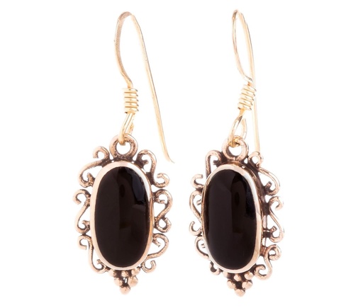 [ohb557] CARNIA Ohrringe aus Bronze mit Onyx – Keltische Spiralen Ohrhänger 3 cm