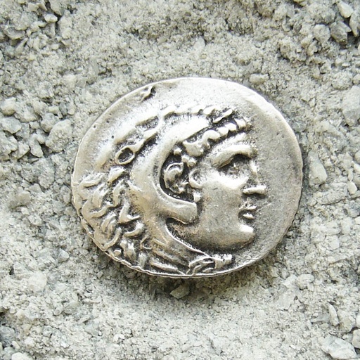 [N-128-1] Griechischer Münzbeschlag Alexander der Große – Silberfarbene Tetradrachme-Replik aus Zamak