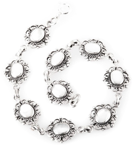 [ark20-2] MÉDIÉVALE Armkette aus Silber mit Perlmutt – Boho Armband im Mittelalter-Stil 19 cm