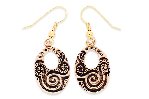 [ohb565] Ohrhänger NEWGRANGE aus Bronze 4,3 cm – Keltische Spiralen Schmuck für Frauen