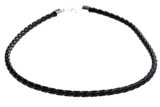 [WK-1356-2015] Geflochtenes Lederband RAGNA – 40 cm schwarzes Halsband mit Silberverschluss