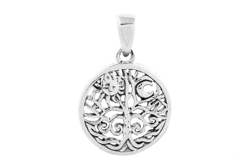[WK2015-am78] 925er Sterling Silber Anhänger ALINE – Sonne, Mond und Lebensbaum 1,7 cm