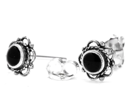 [ost36] Ohrstecker Siana mit Onyx aus Silber 925 – Klassischer Ohrschmuck 7 mm rund