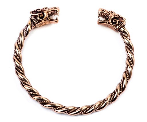 [armb60] Armreif FENRA aus Bronze Ø 6,6 cm – Wikinger Armreif mit Wolfsköpfen für Frauen