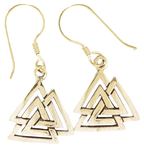 [ohb158] Ohrhänger Ragarda Valknut aus Bronze – Wotansknoten Ohrschmuck 3,2 cm Wikinger Symbol