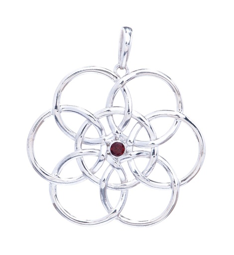 [WK2015-As27-2] Amulett, Anhänger 'Blume des Lebens - Granat' aus Silber 925 - Mittelalter, Larp, Reenactment Schmuck