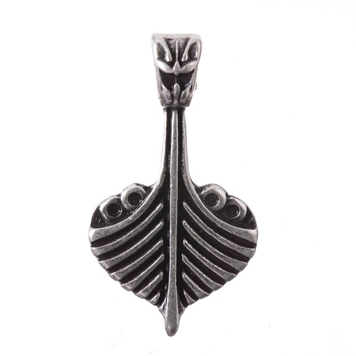 [P-5168-1] Anhänger Drachenboot – Silberfarbener Wikinger-Schmuck mit Drachenkopf-Bug 40 mm