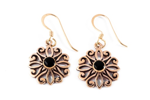 [Ohb518-2] Schmuck Ohrhänger Eliana Onyx 3,3 cm – Bronze – Filigrane Ohrringe mit schwarzem Edelstein