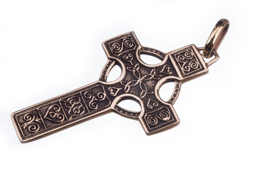 [akb3] Keltisches Amulett, Anhänger 'Rian - Keltenkreuz' aus Bronze- Mittelalter, Larp, Reenactment Schmuck