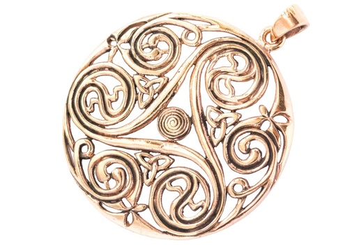 [acb539] Keltisches Amulett, Anhänger 'Danu – Große Triskelen' aus Bronze- Mittelalter, Larp, Reenactment Schmuck