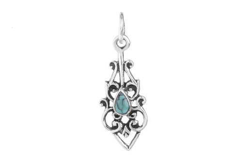 [WK2015-As46-3] Schmuck-Anhänger DANIA 2,6 cm – Mittelalterliches Amulett mit Türkis aus 925er Silber für Schutz & innere Ruhe