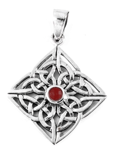 [ac21] Keltisches Amulett, Anhänger 'Albwin - Keltische Erde - Roter Kristall' aus Silber 925- Mittelalter, Larp, Reenactment Schmuck