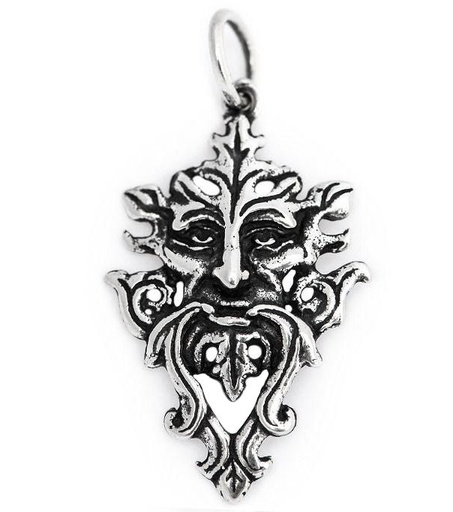 [am211] Green Man Anhänger CERUNNOS aus 925er Silber – Waldgott & Naturgeist (4 cm) 