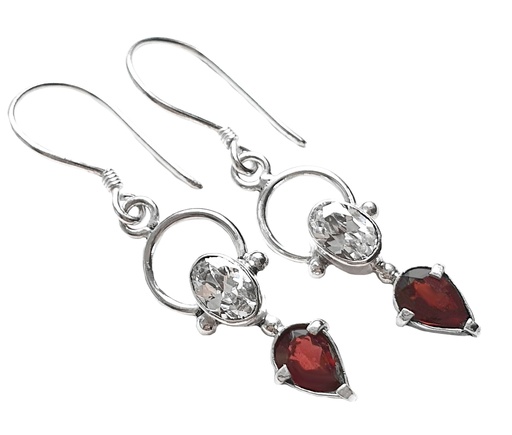 [oh65] Ohrhänger LIZZY aus 925er Silber 2,4 cm – Granat & Weißer Zirkonia Schmuck