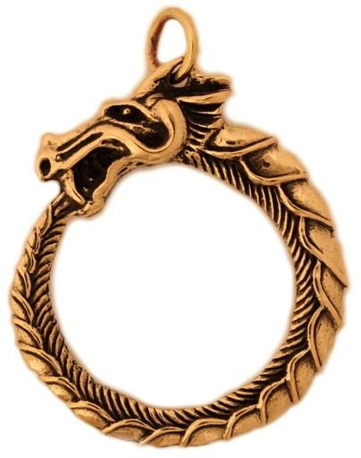 [avb534] Wikinger Anhänger „Midgardschlange“ aus Bronze – Ouroboros Amulett 5,1 cm nordische Weltschlange
