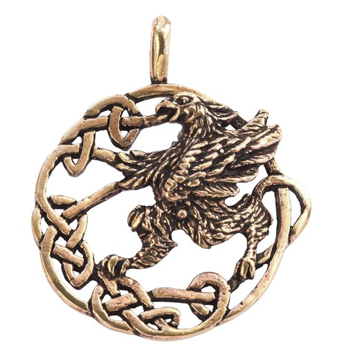 [acb542] Schmuck Anhänger Haderyn Ø 3,4 cm – Bronze – Keltischer Greif als Schutz- & Machtamulett