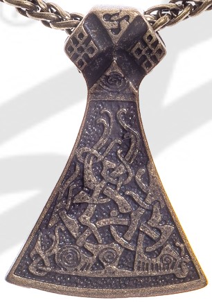 [P-5113-21] Mammen Axt Anhänger altmessingfarben – Wikinger-Talisman mit Ornamentik aus Zamak